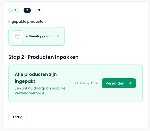 Producten inpakken in Sendwise
